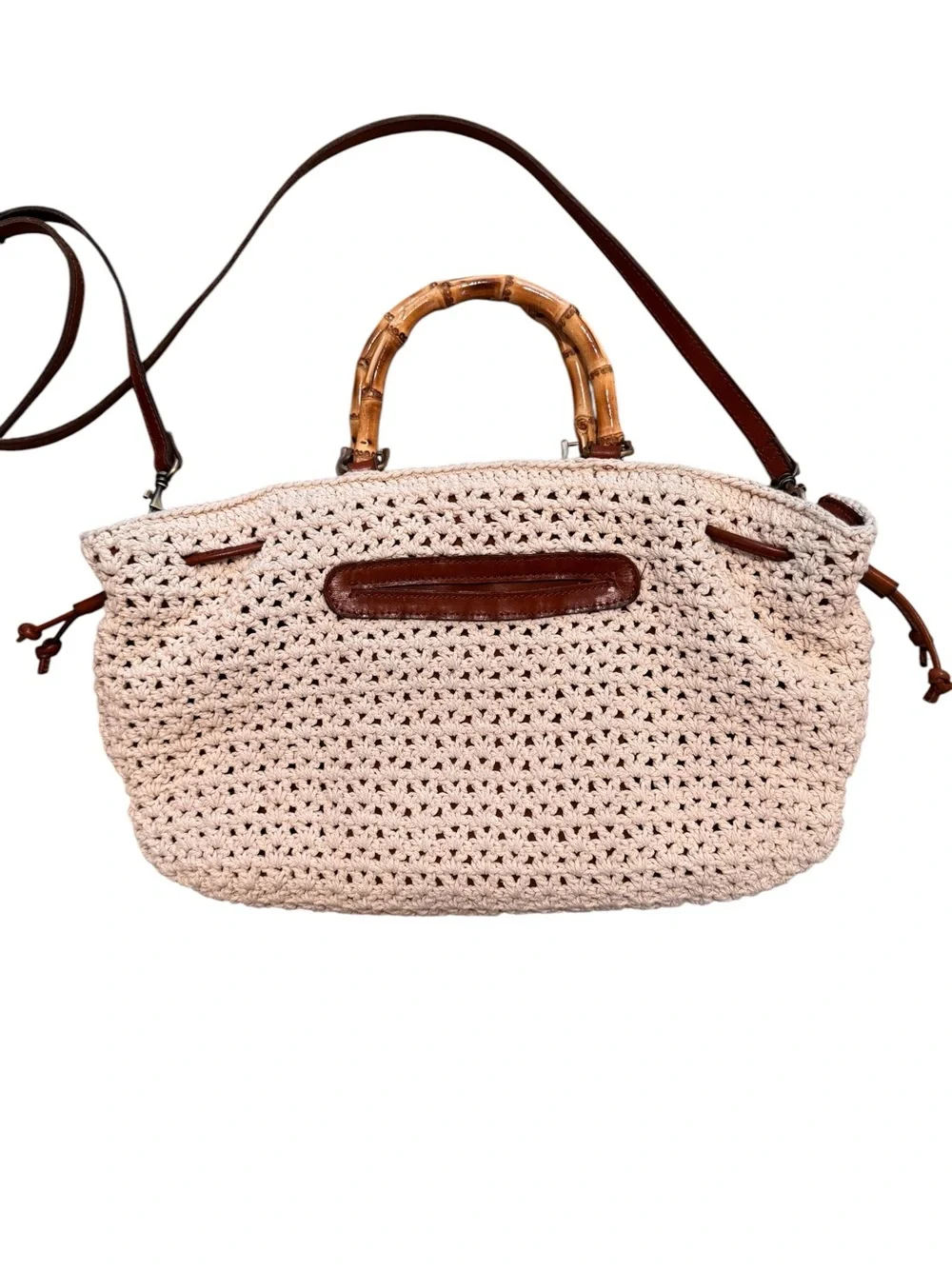 Patricia Nash Cantinella Crochet Bag Large Satchel Natural Ivory Floral Applique